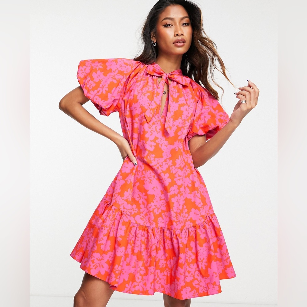 NWT TOPSHOP pink and red poplin mini chuck on dress